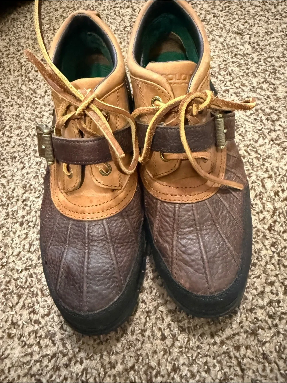 Vintage Y2K Polo by Ralph Lauren Brown and Tan Women's Duck Boots